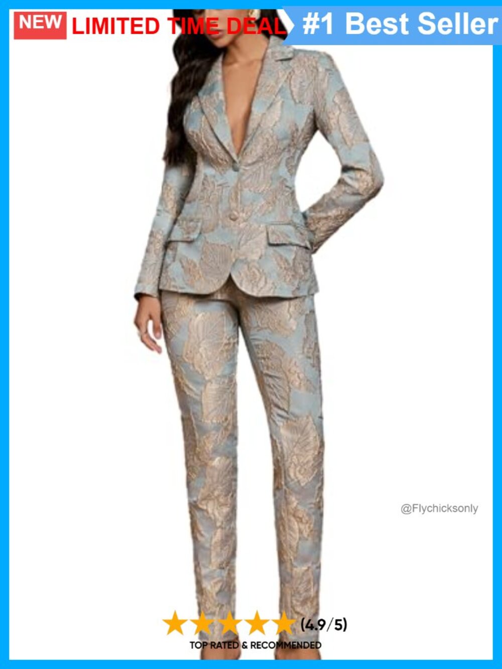 Women's Floral Jacquard Blazer Pants Suit Set Business Casual Workwear